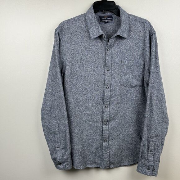 Nickel & Iron Men’s Large Button Front Blue Mottled Long Sleeve Shirt Cuff - Picture 2 of 8